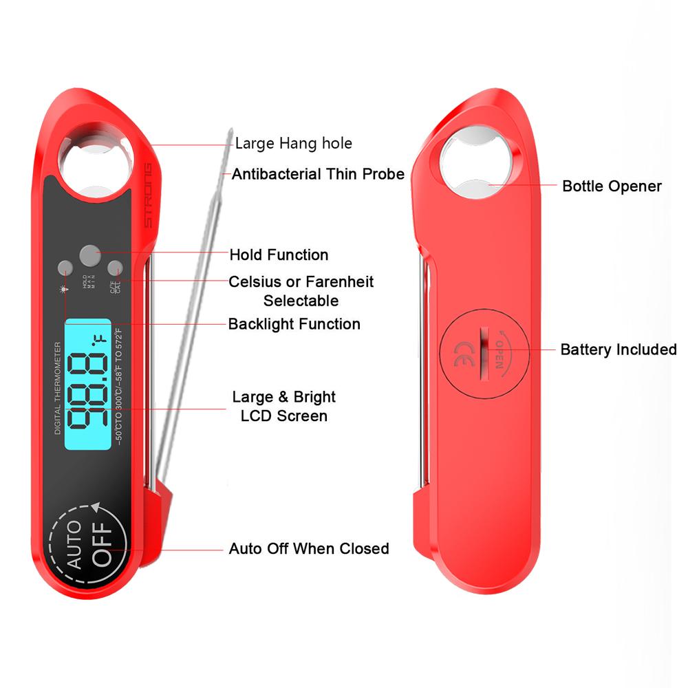 Digital Meat Thermometer for Cooking & Grilling Instant Read Food Thermometer with Backlight LCD & Foldable Desing