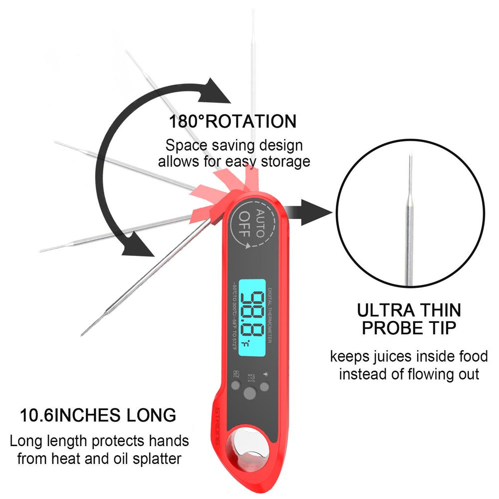 Digital Meat Thermometer for Cooking & Grilling Instant Read Food Thermometer with Backlight LCD & Foldable Desing