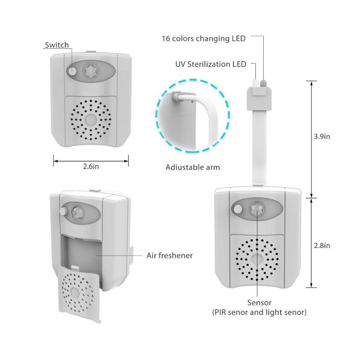 Lámpara desinfectante ultravioleta CLEAN BOWL: inodoros libres de gérmenes con sensor de movimiento LED