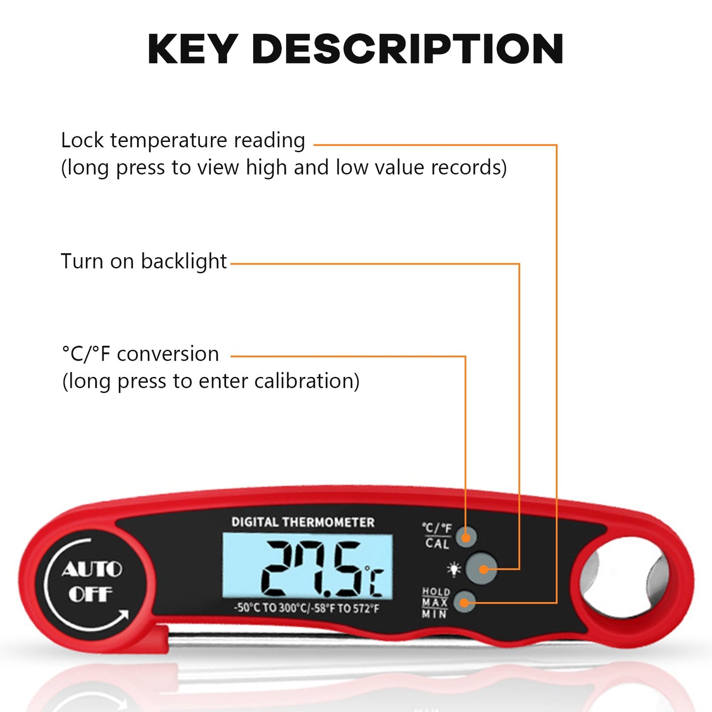 Digital Meat Thermometer for Cooking & Grilling Instant Read Food Thermometer with Backlight LCD & Foldable Desing