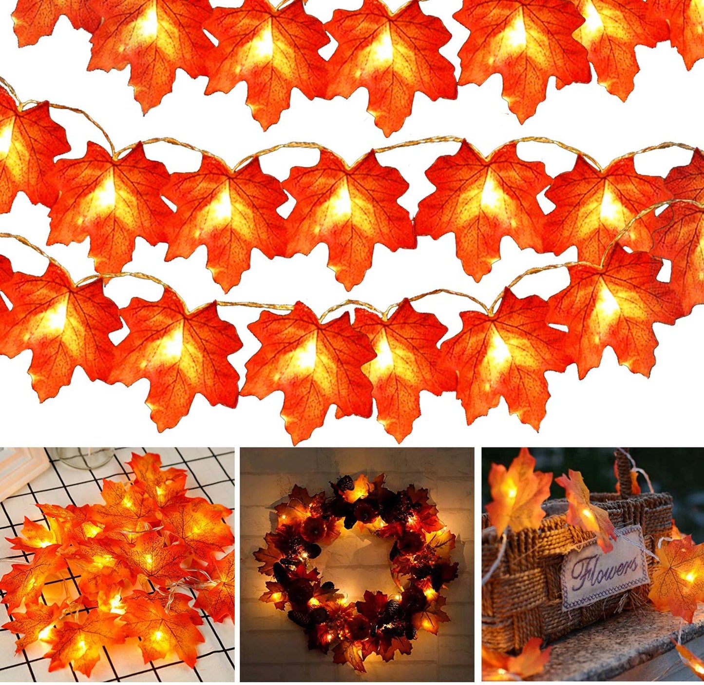 10Ft Maple Leaf String Lights - Thanksgiving & Christmas Decorations