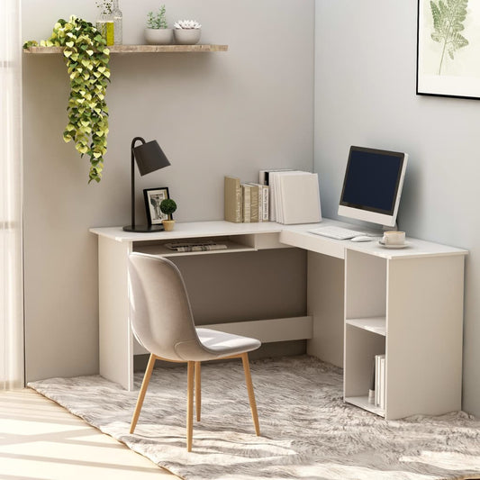 L-Shaped Corner Desk with Keyboard Tray & Storage - Modern Office Solution