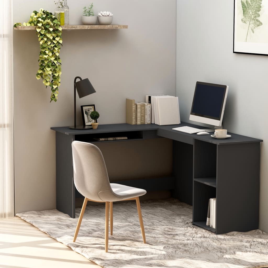 L-Shaped Corner Desk with Keyboard Tray & Storage - Modern Office Solution