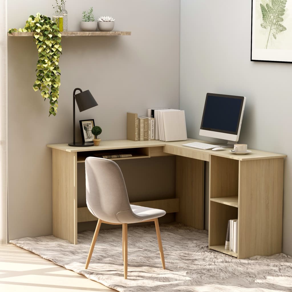 L-Shaped Corner Desk with Keyboard Tray & Storage - Modern Office Solution