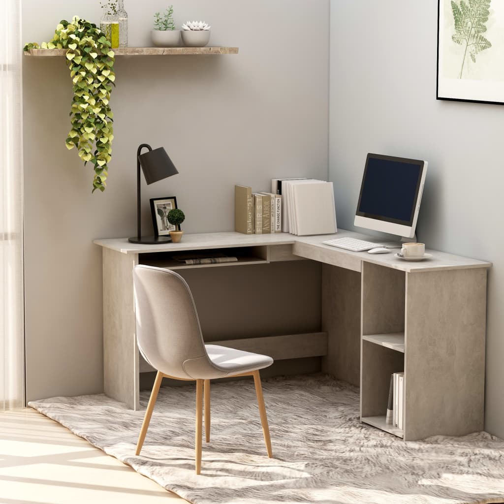 L-Shaped Corner Desk with Keyboard Tray & Storage - Modern Office Solution