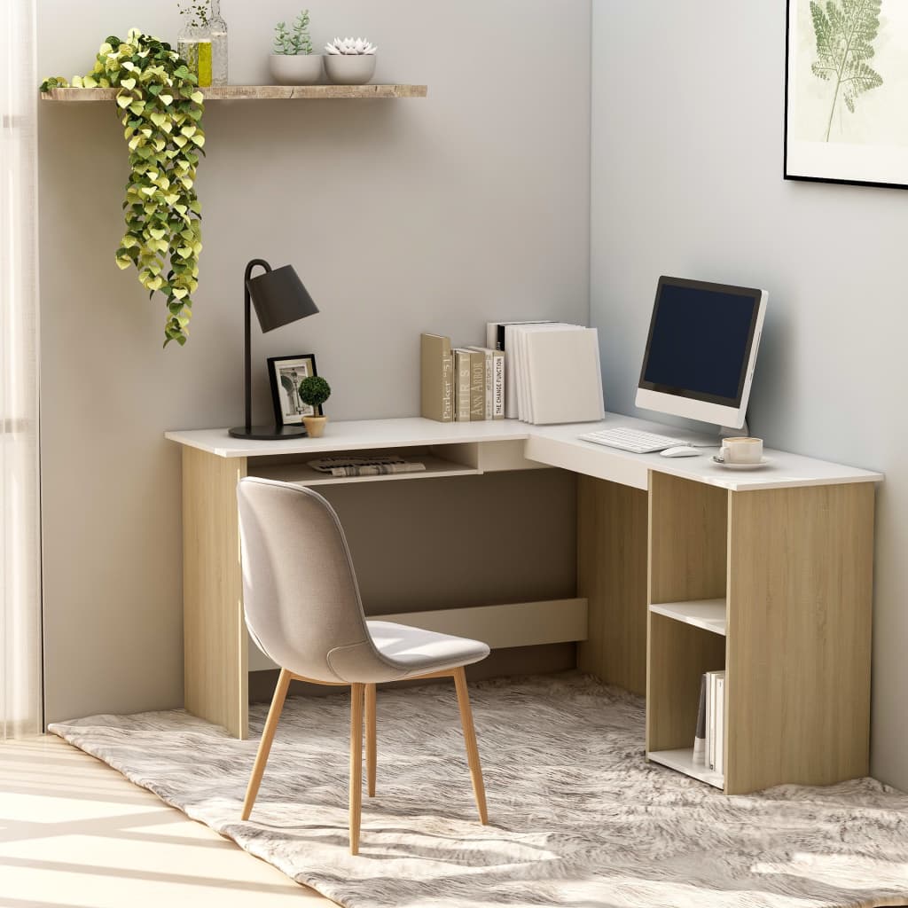 L-Shaped Corner Desk with Keyboard Tray & Storage - Modern Office Solution