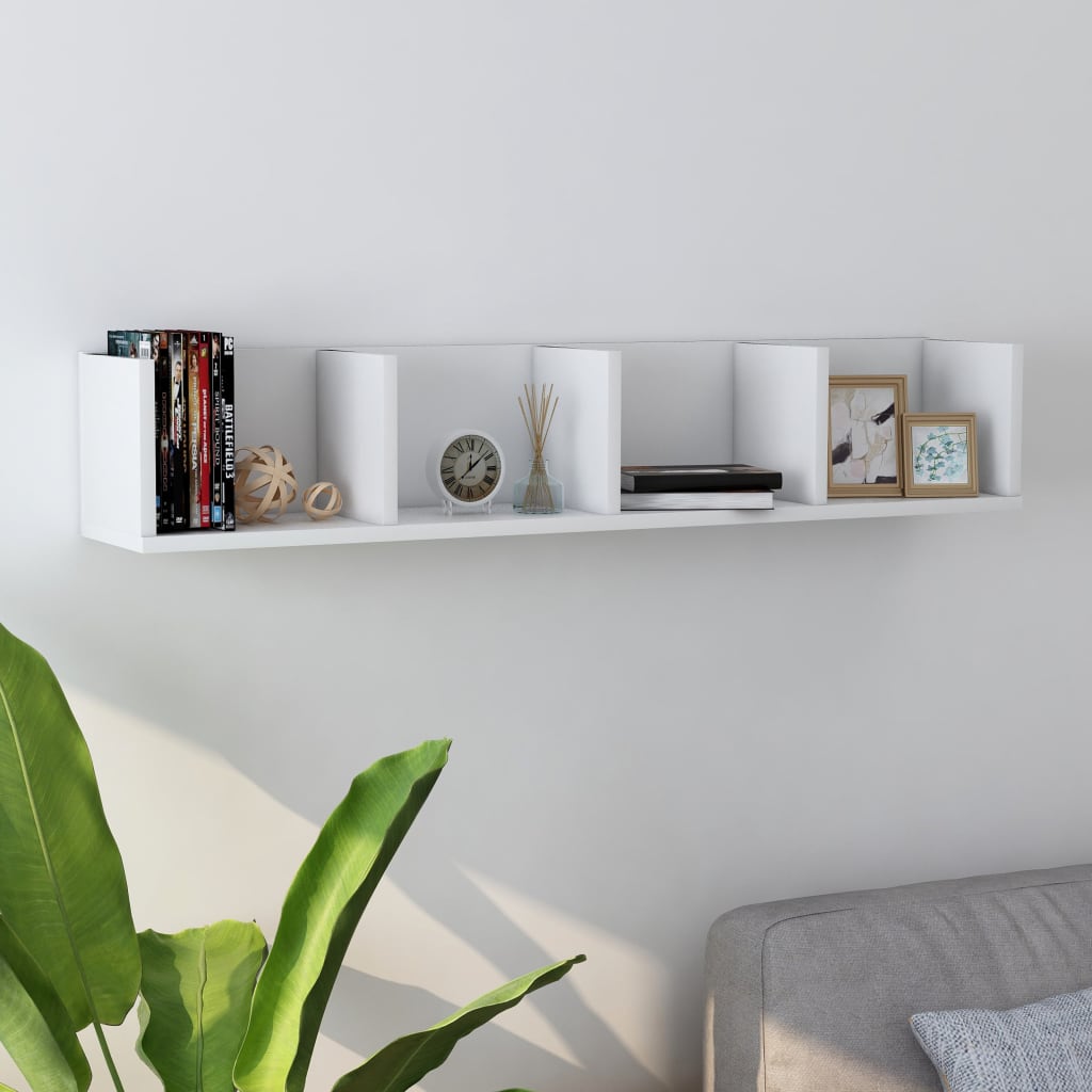 CD Wall Shelf White 39.4"x7.1"x7.1" Modern Storage Solution for CDs, DVDs & More