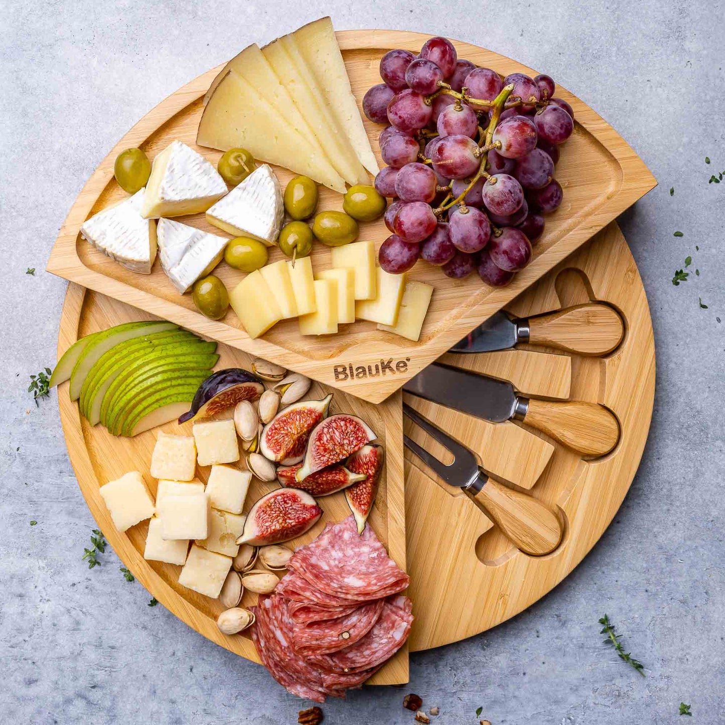 Bamboo Cheese Board and Knife Set - 14 Inch Charcuterie Board with Hidden Storage