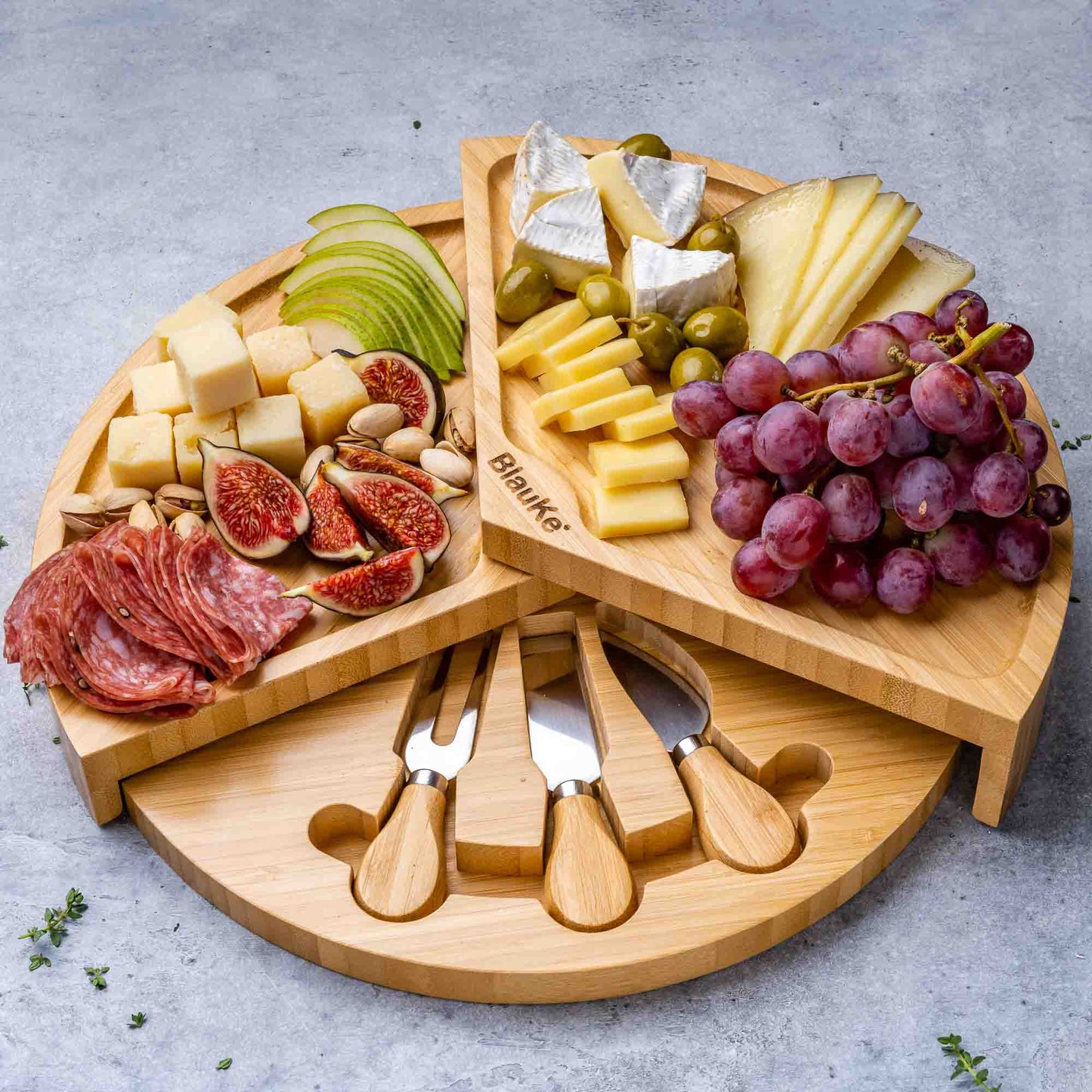 Bamboo Cheese Board and Knife Set - 14 Inch Charcuterie Board with Hidden Storage