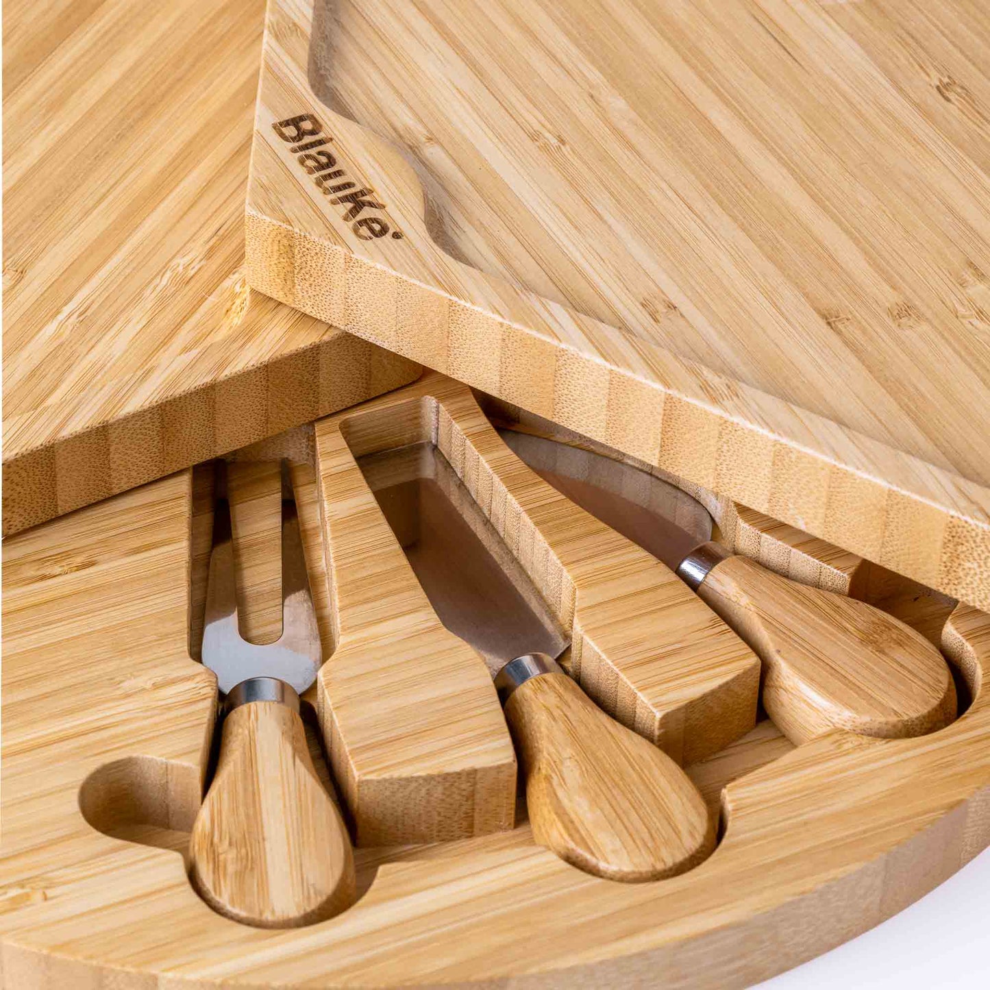 Bamboo Cheese Board and Knife Set - 14 Inch Charcuterie Board with Hidden Storage