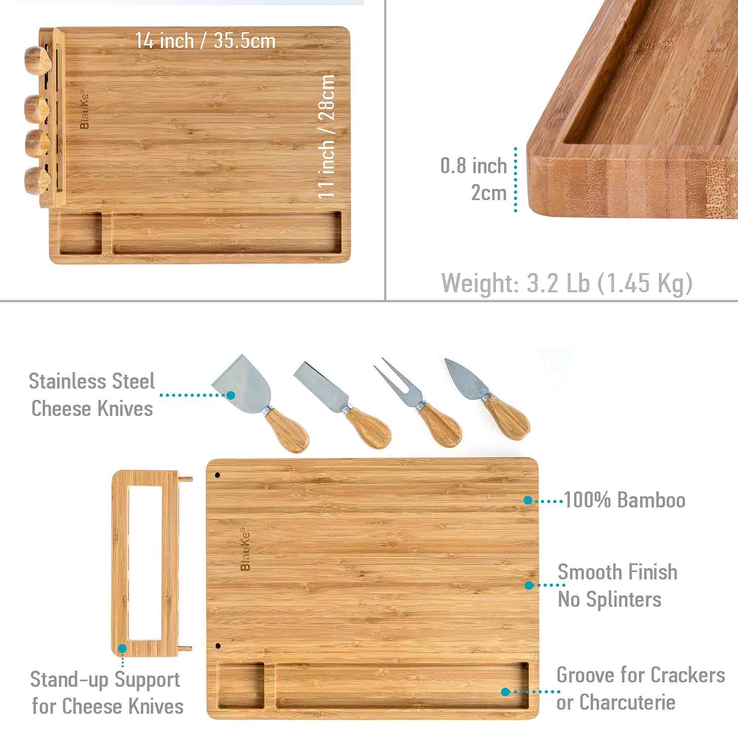 Premium Bamboo Cheese Board Set Charcuterie Platter with Cutlery & Serving Tools