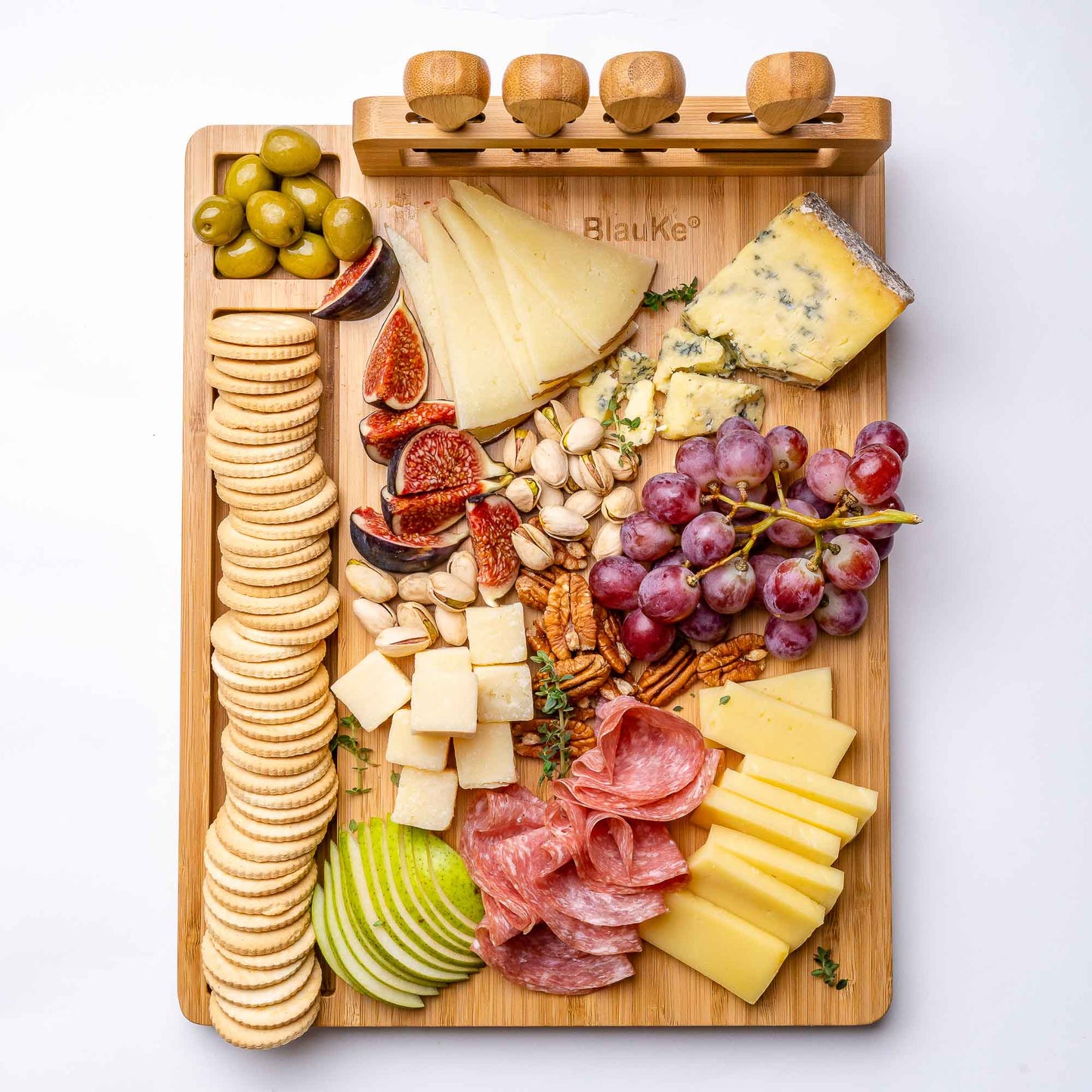 Premium Bamboo Cheese Board Set Charcuterie Platter with Cutlery & Serving Tools