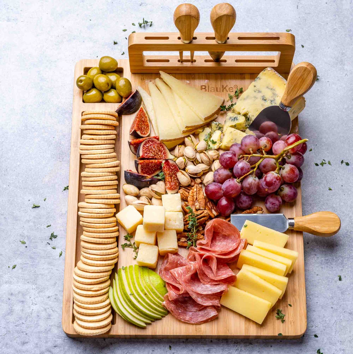 Premium Bamboo Cheese Board Set Charcuterie Platter with Cutlery & Serving Tools