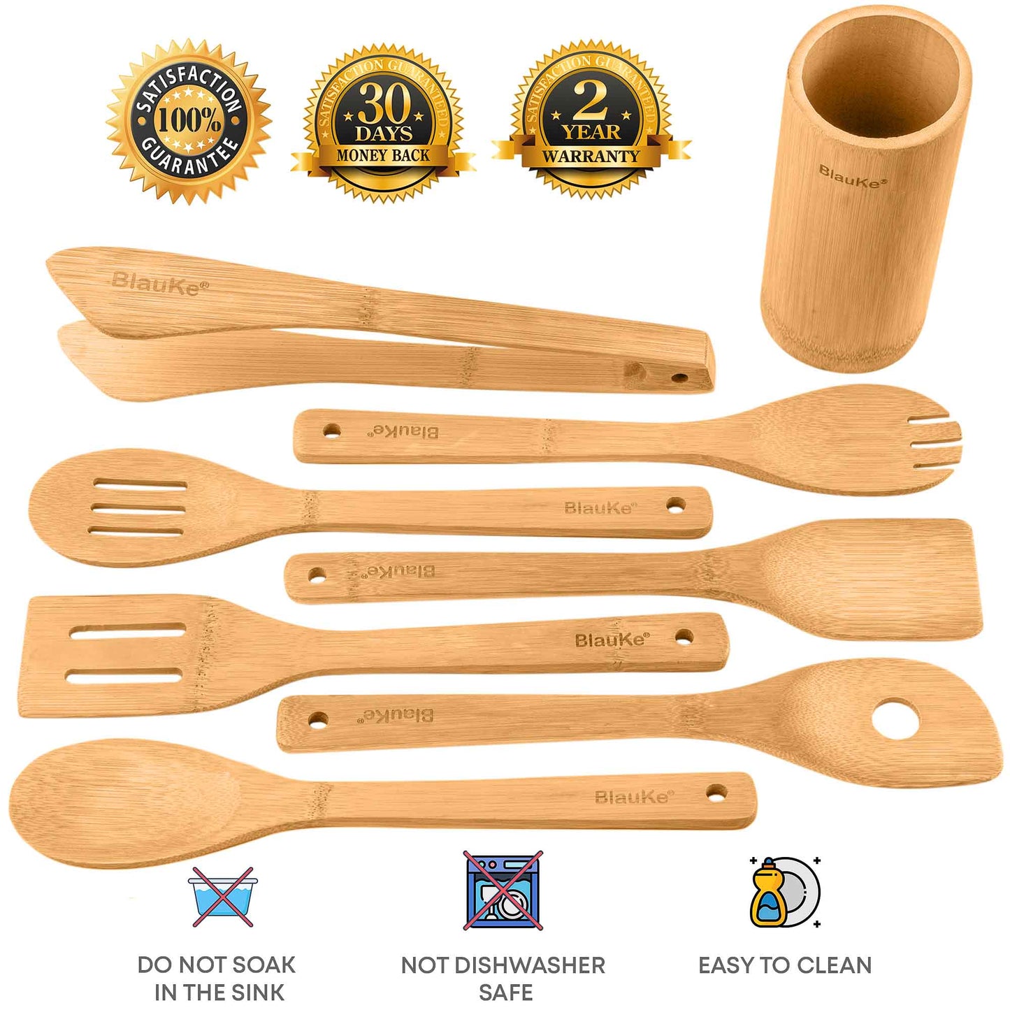 8-Pice Wooden Kitchen Utensils Set Eco-Friendly Cooking Tools with Holder