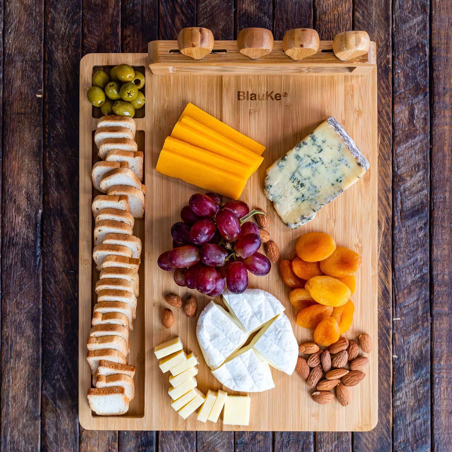 Premium Bamboo Cheese Board Set Charcuterie Platter with Cutlery & Serving Tools