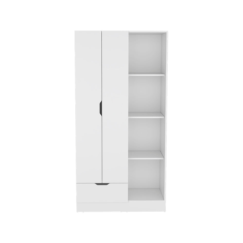 Dover Armoire with 4 Shelves, Drawer and Double Door - White