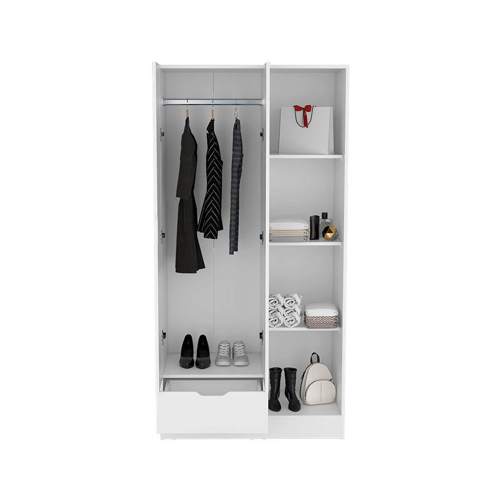 Dover Armoire with 4 Shelves, Drawer and Double Door - White