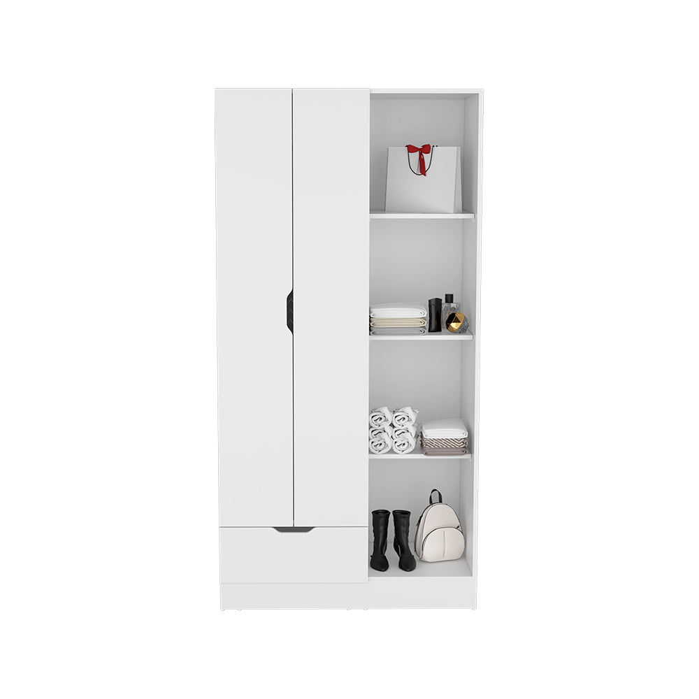 Dover Armoire with 4 Shelves, Drawer and Double Door - White