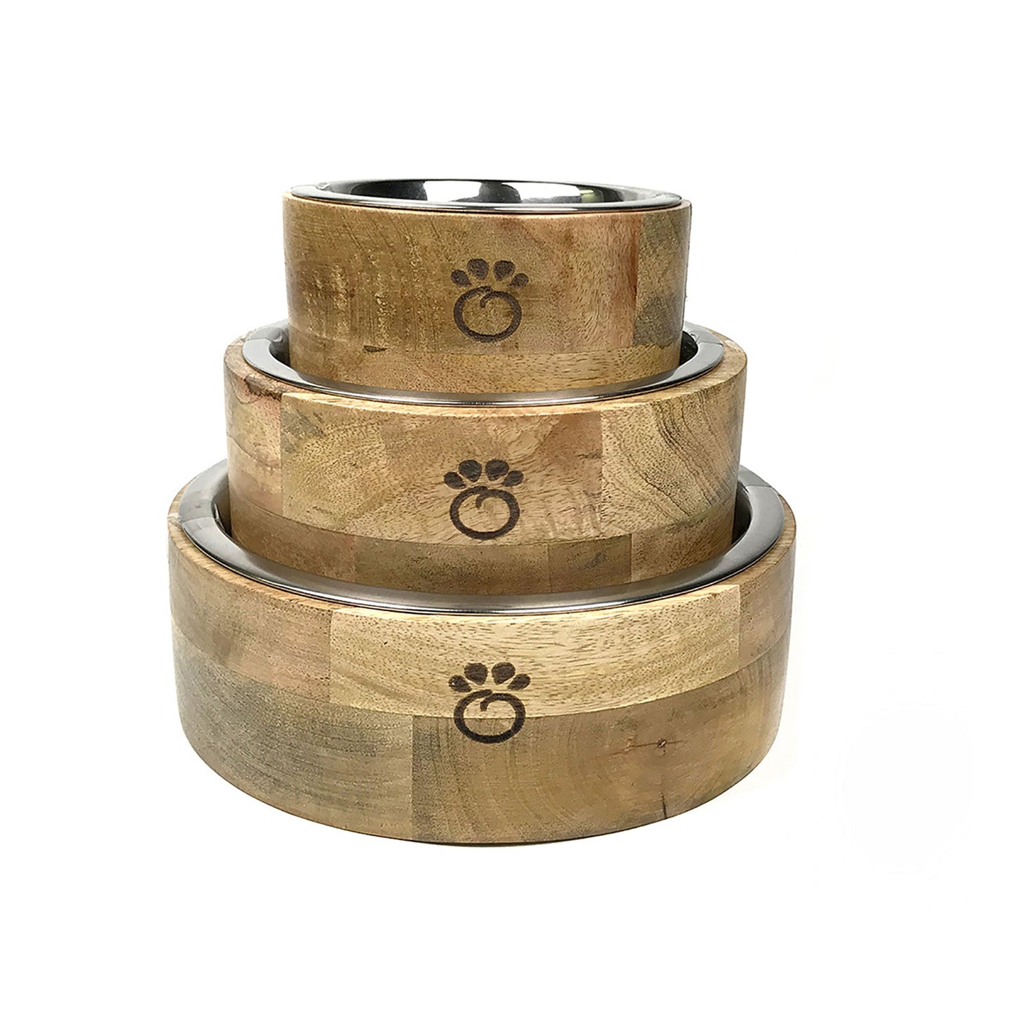 Mango Wood Bowl Single - Stylish Pet Feeder with Stainless Steel Insert