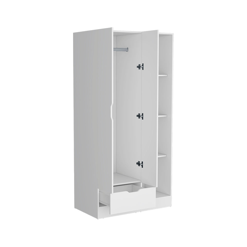 Dover Armoire with 4 Shelves, Drawer and Double Door - White