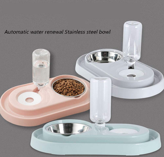 Stainless Steel Pet Bowls with Automatic Water Bottle - 2 in 1 Feeding Station