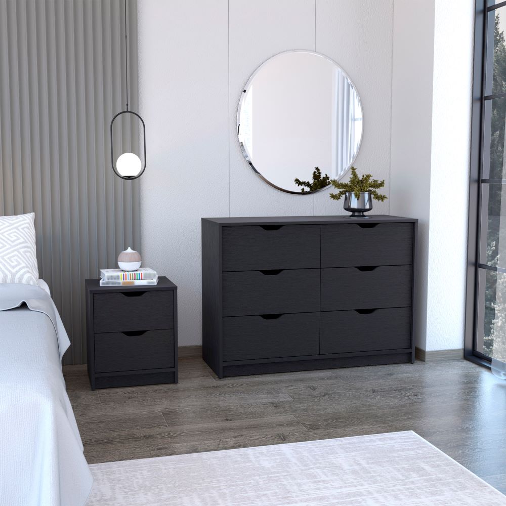 Bennett 2 Piece Bedroom Set, Nightstand + Dresser, Black Wenge Finish