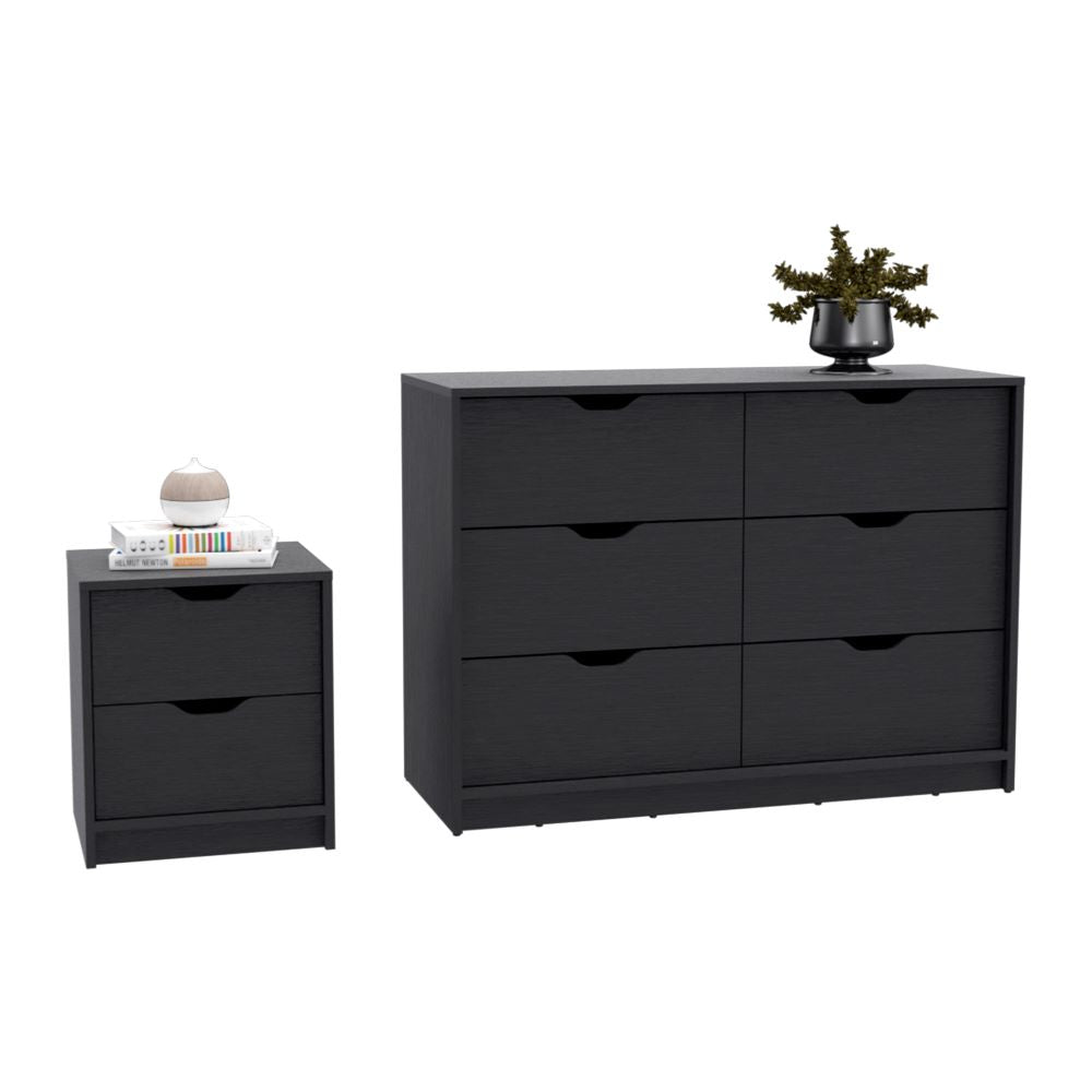 Bennett 2 Piece Bedroom Set, Nightstand + Dresser, Black Wenge Finish