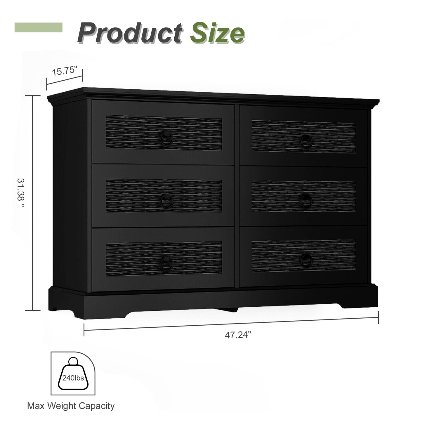 Modern 6-Drawer Wooden Dresser- Stylish & Functional Organizer