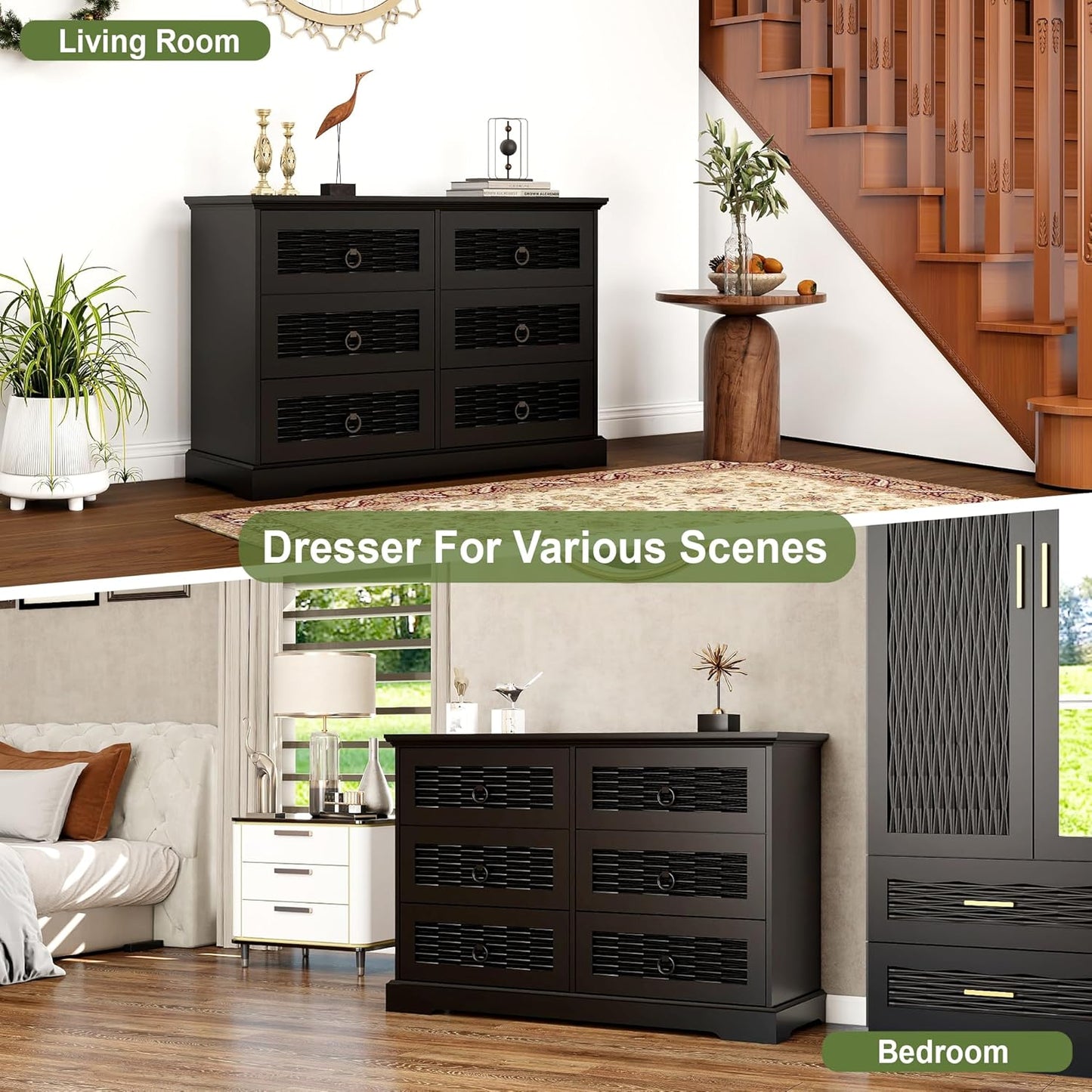 Modern 6-Drawer Wooden Dresser- Stylish & Functional Organizer