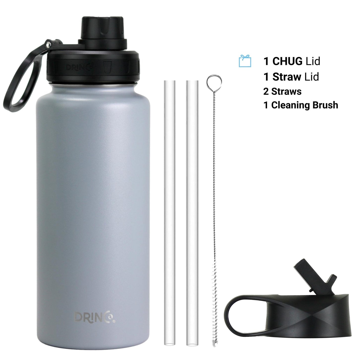 Botella de agua de acero inoxidable DRINCO® de 32 oz, color gris águila, resistente y sin BPA, para viajes