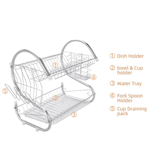 2 Layer Stainless Steel Dish Drying Rack Organizer Durable Kitchen Shelf Dish Drainer Space-Saving Storage