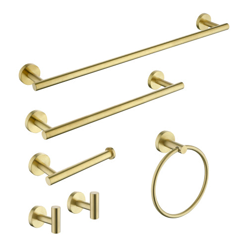 6 Piece Stainless Steel Bathroom Towel Rack Set - Wall - Mounted Hardware in Brushed Nickel, Gold, or Mate Black