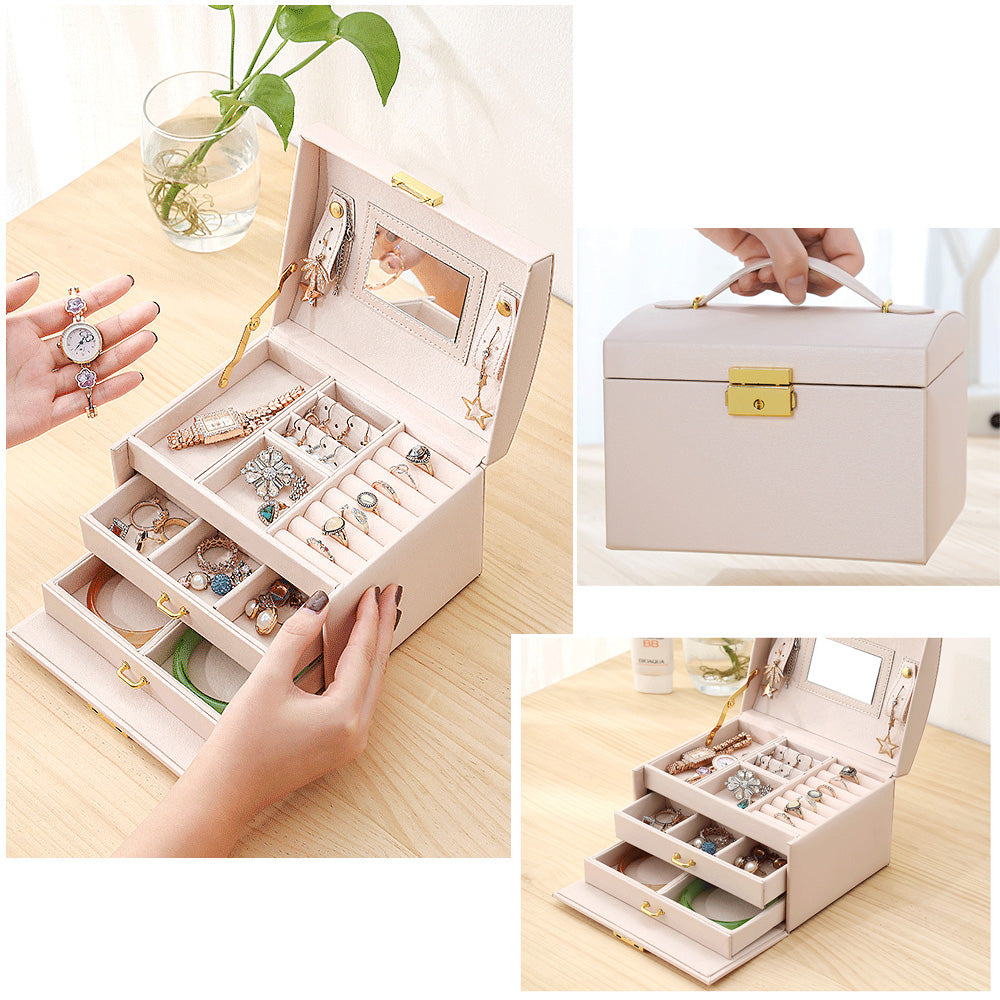 Leather Jawelry Box Organizer for Earrings, Rings, and Necklaces - Portable Storage Case with Velvet Interior