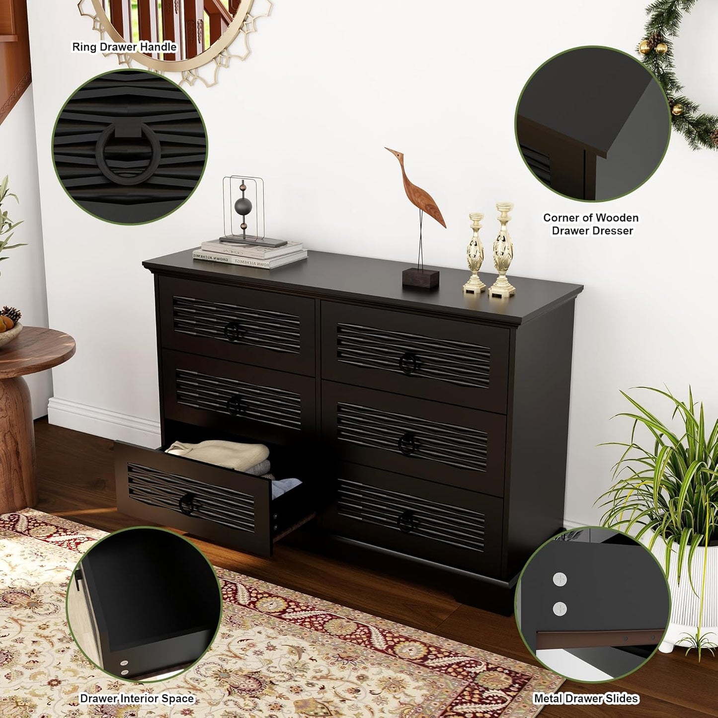 Modern 6-Drawer Wooden Dresser- Stylish & Functional Organizer