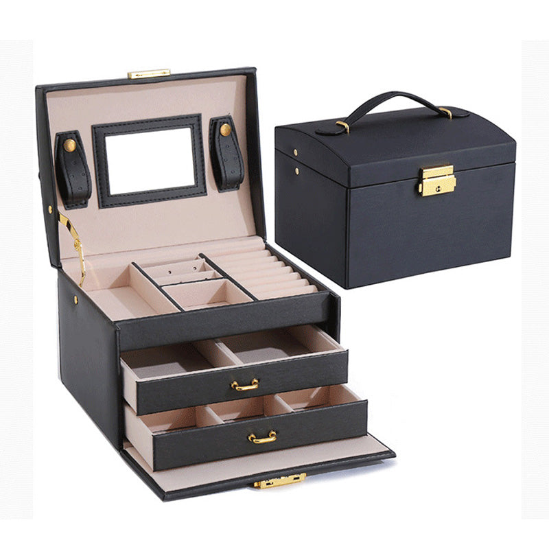 Leather Jewelry Box Organizer with Mirror - Multi-Funcional Case for Earrings, Rings and necklaces