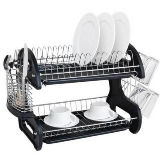 Kitchen Rack Organizer Dual Layers - Dish Dring Rack & Storage Shelf for Bowls, Plates, Utensils