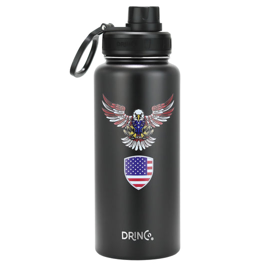 DRINCO® 32oz Stainless Steel Water Bottle-Eagle-Black BPA-Free & Durable Travel Bottle