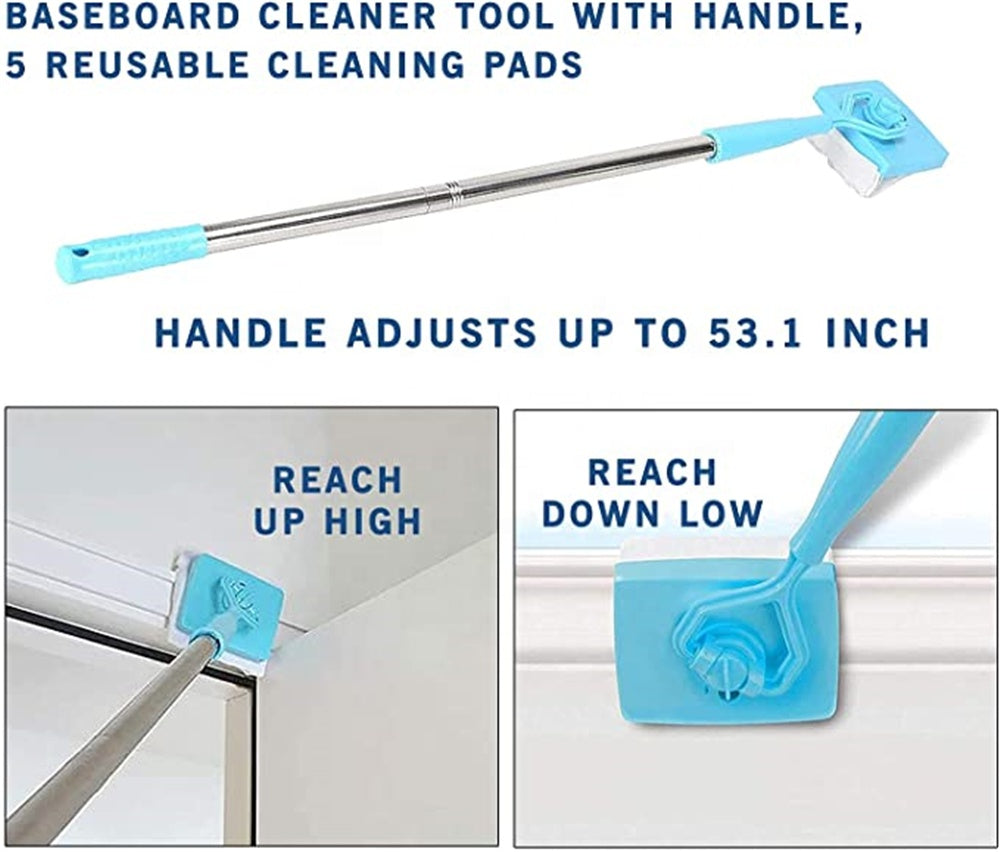 Retractable Baseboard Cleaning Brush Mop Adjustable Household Tool for Easy Dusting & Scrubbing