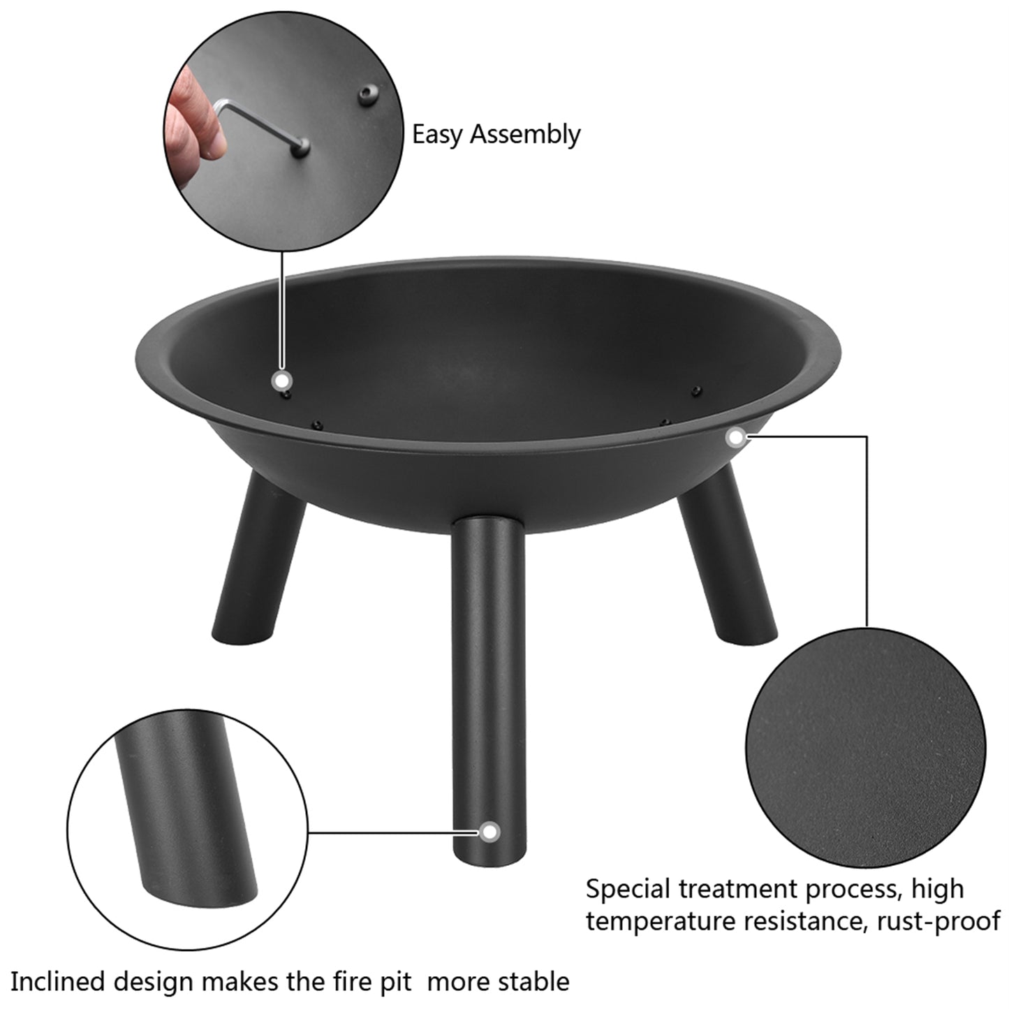 Portable Outdoor Fire Pit for Backyard, Camping, and Patio - Durable Steel Bowl - 22 Inches