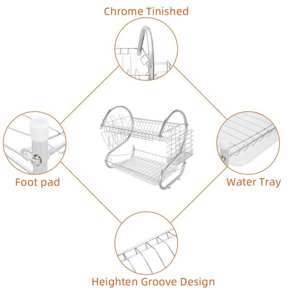 2 Layer Stainless Steel Dish Drying Rack Organizer Durable Kitchen Shelf Dish Drainer Space-Saving Storage