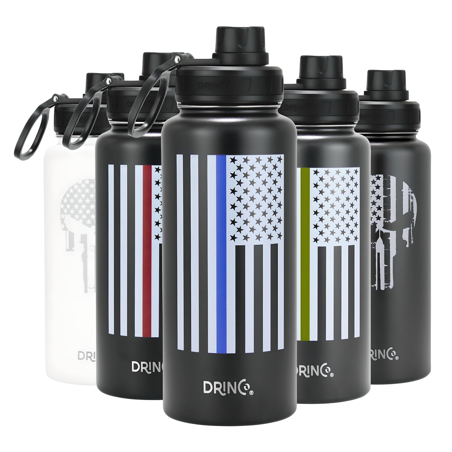 DRINCO® 32oz Stainless Steel Water Bottle-Thin Green-Black, Durable Hydration Bottle