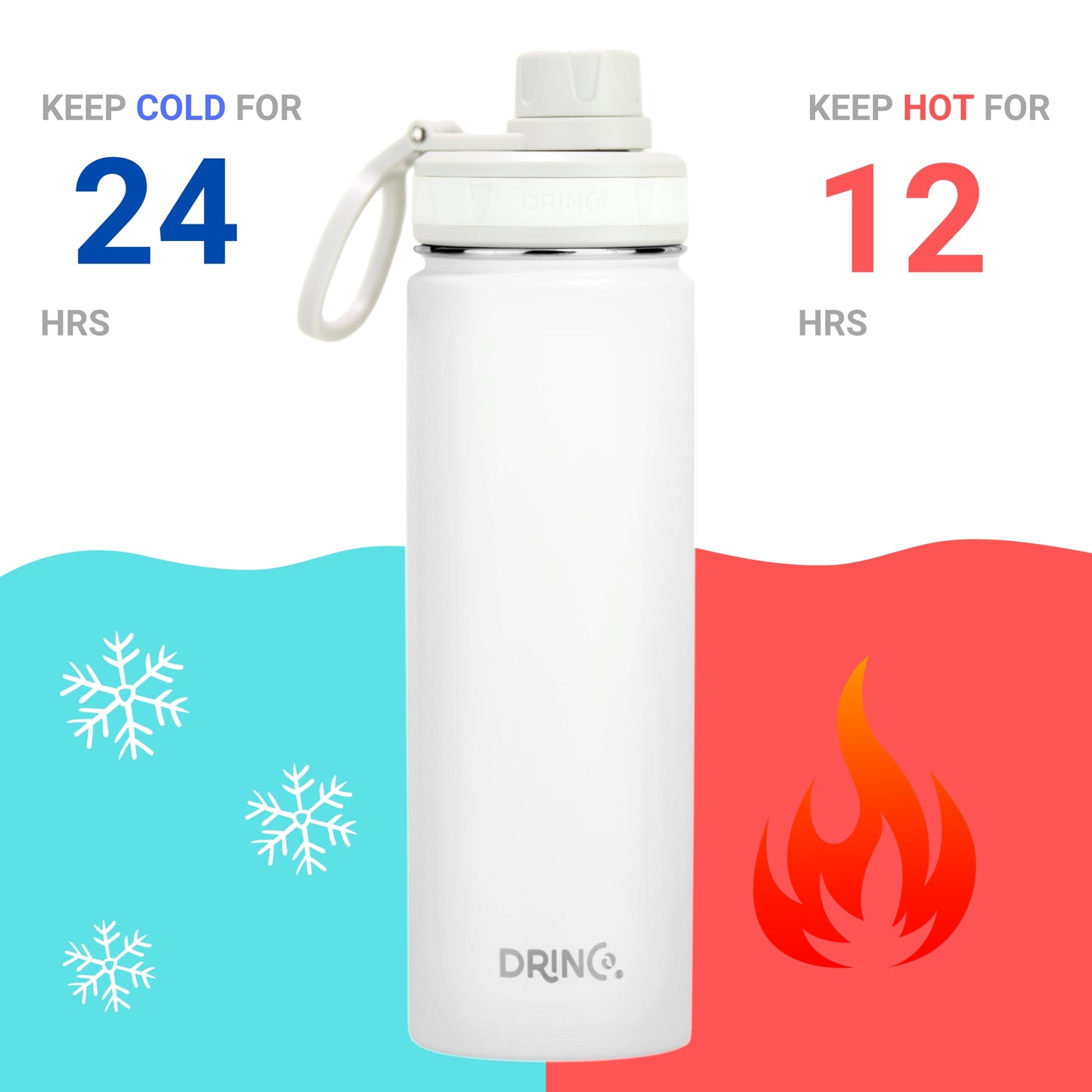 DRINCO® 22oz Stainless Steel Insulated Water Bottle - Artic White BPA-Free