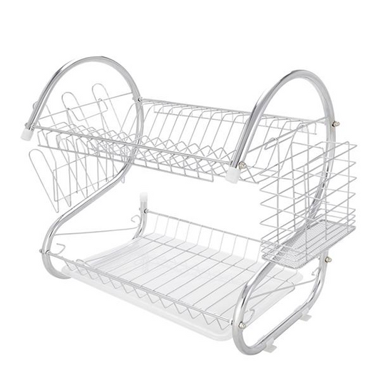 2 Layer Stainless Steel Dish Drying Rack Organizer Durable Kitchen Shelf Dish Drainer Space-Saving Storage