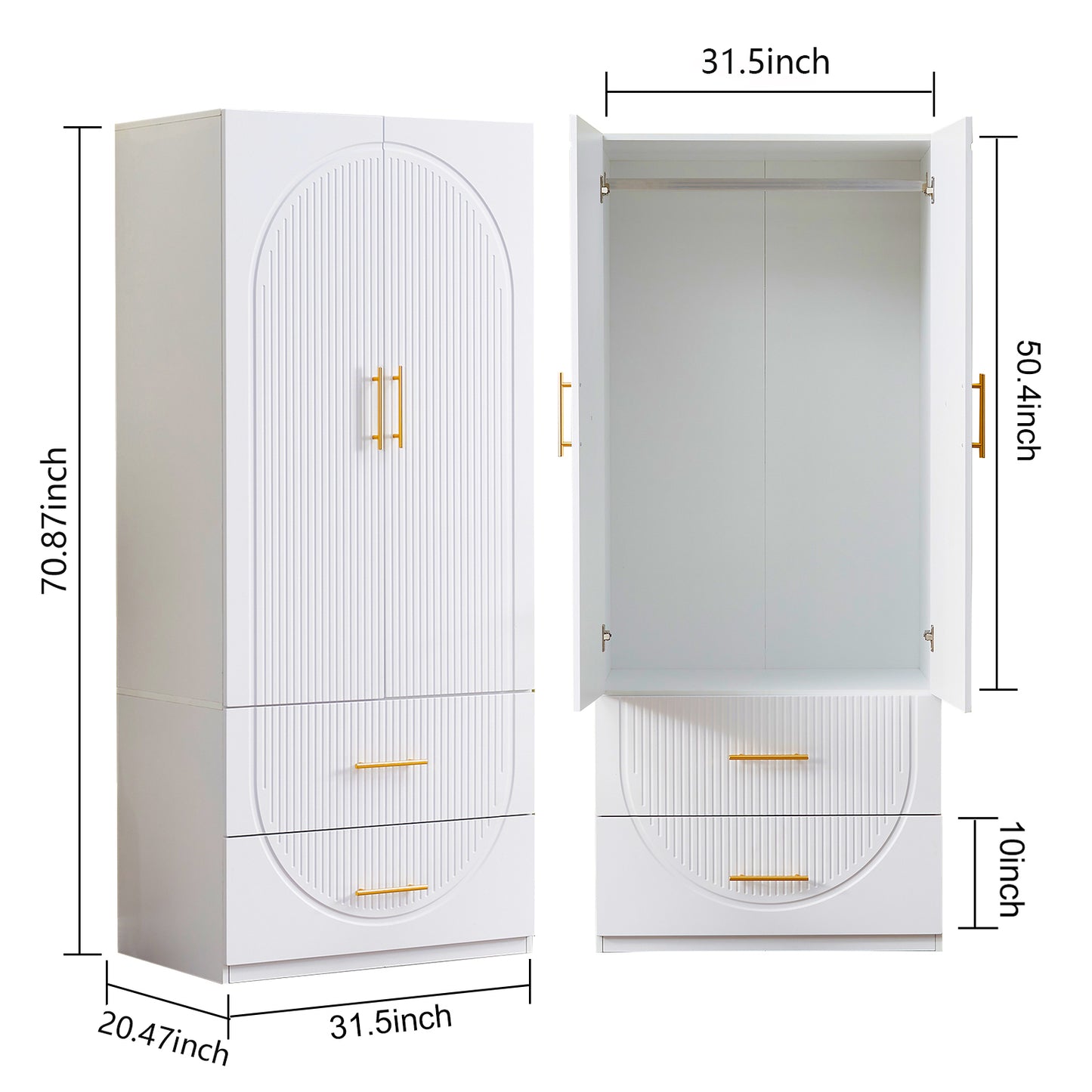 YG-2 Doors Wardrobe Closet with 2 Drawers - Wood Closet Armoire for Bedroom Storage