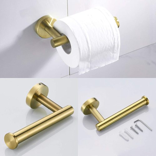 Golden 3-Piece Bathroom Hardware Set - Modern Towel Rack, Toilet Paper Holder & Hook