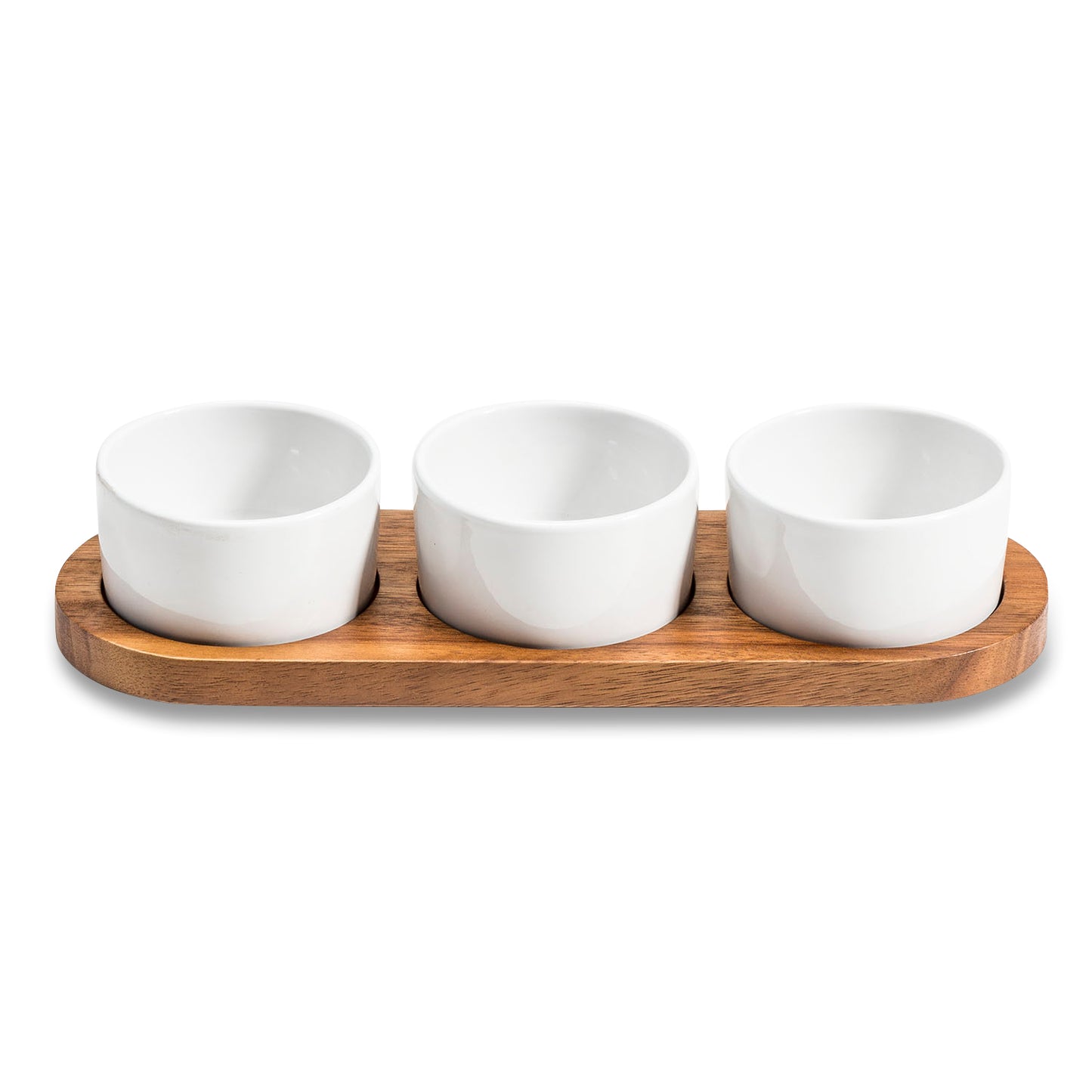 Ceramic Condiment Set on Acacia Wood Base - 13" x 3.75" Spice Jars