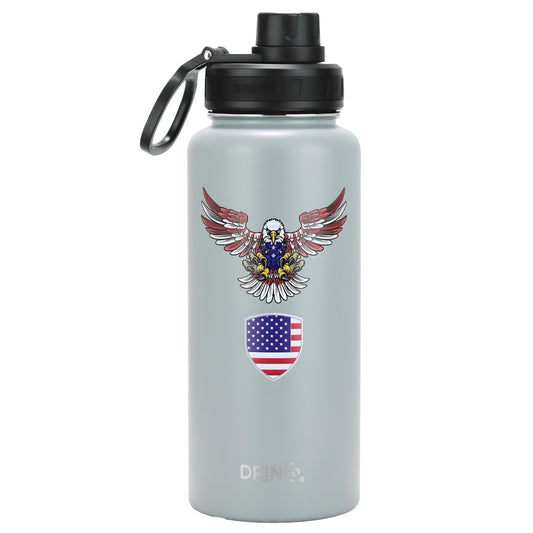 DRINCO® 32oz Stainless Steel Water Bottle-Eagle-Gray BPA-Free & Durable Travel Flask