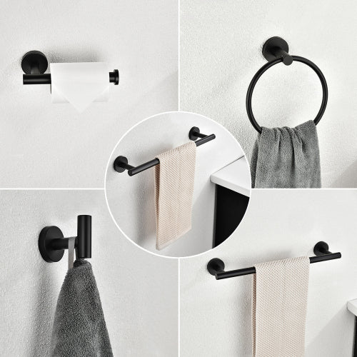 Bathroom Accessories Set - 5-Piece Black Matte Stainless Steel - Towel Holder, Toilet Paper Holder, Robe Hook, and More