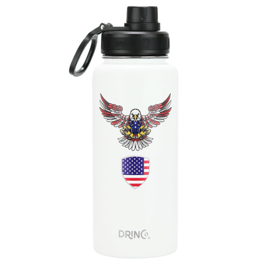 DRINCO® 32oz Stainless Steel Water Bottle-Eagle-Artic White