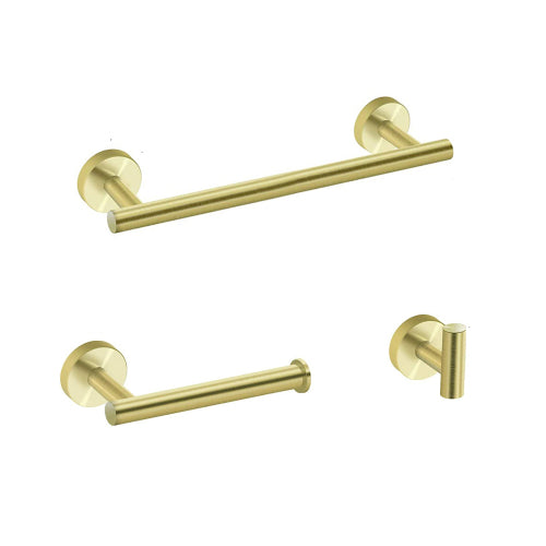 Golden 3-Piece Bathroom Hardware Set - Modern Towel Rack, Toilet Paper Holder & Hook